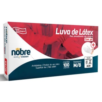 LUVA DE LÁTEX COM PÓ MÉDIA C/100 UNIDADES - NOBRE