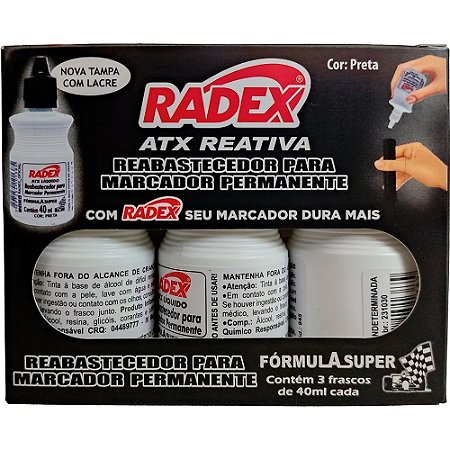 TINTA REABASTECEDORA ATX 40ML PRETA C/3 UNIDADES - RADEX