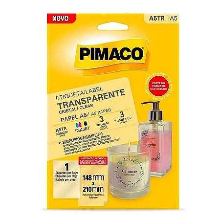 ETIQUETA A5TR TRANSPARENTE CRISTAL 3 FOLHAS - PIMACO