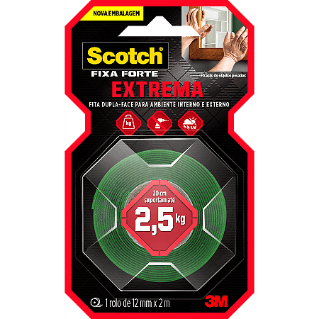 FITA DUPLA FACE SCOTCH FIXA FORTE EXTREMA 12MMX2M - 3M