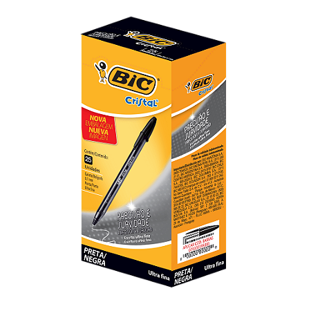 CANETA ESFEROGRÁFICA CRISTAL PRECISÃO E SUAVIDADE 0.7MM PRETA C/25 UNIDADES - BIC