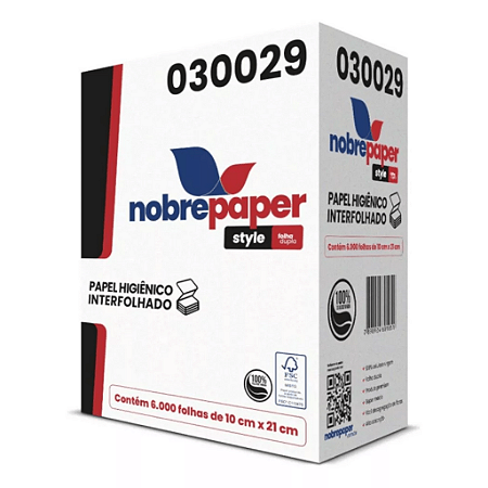 PAPEL HIGIÊNICO INTERFOLHADO FOLHA DUPLA C/6000 FLS - NOBREPAPER