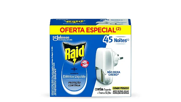 RAID ELÉTRICO LÍQUIDO 45 NOITES APARELHO + REFIL 32,9ML - SC JOHNSON