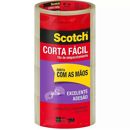 FITA DE EMPACOTAMENTO SCOTCH CORTA FÁCIL TRANSPARENTE 45MMX40M C/4 UNIDADES - 3M