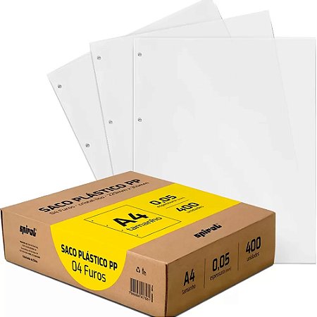 SACO PLÁSTICO PP A4 4 FUROS 0,05MM C/400 UNIDADES - SPIRAL