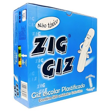 GIZ ESCOLAR PLASTIFICADO COLORIDO C/500 UNIDADES - ZIG GIZ