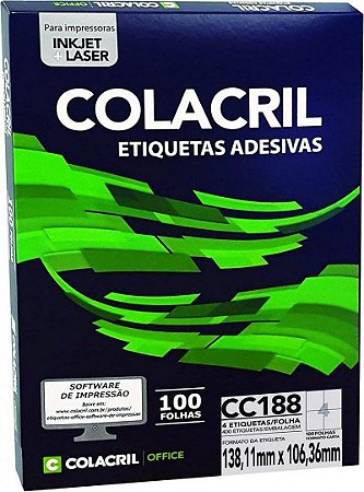 ETIQUETA INKJET E LASER PAPEL CARTA CC188 100 FLS - COLACRIL