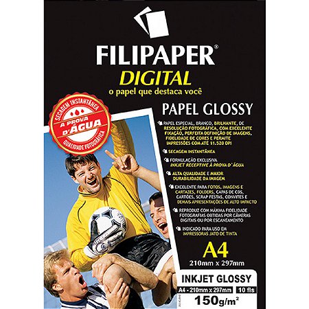 PAPEL FILIPAPER INKJET GLOSSY 150 G/M² A4 BRANCO C/10 FLS - FILIPERSON
