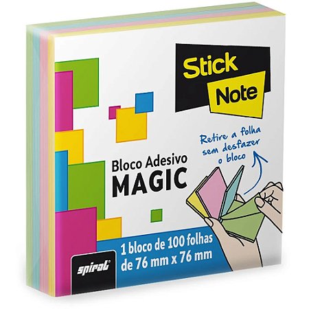BLOCO ADESIVO 76MMX76MM MAGIC 4 CORES STICK NOTE 100 FLS - SPIRAL