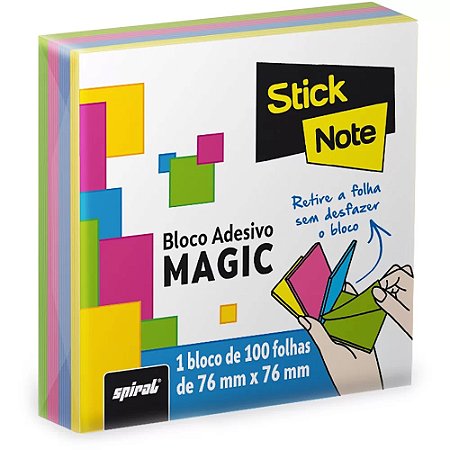 BLOCO ADESIVO 76MMX76MM MAGIC 4 CORES NEON STICK NOTE 100 FLS - SPIRAL