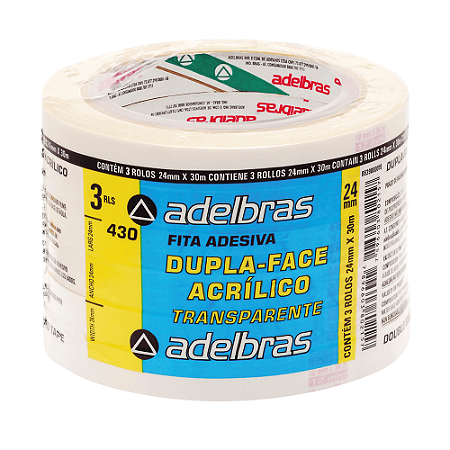 FITA DUPLA FACE TRANSPARENTE ADESIVO ACRÍLICO 24MMX30M C/3 UNIDADES - ADELBRAS