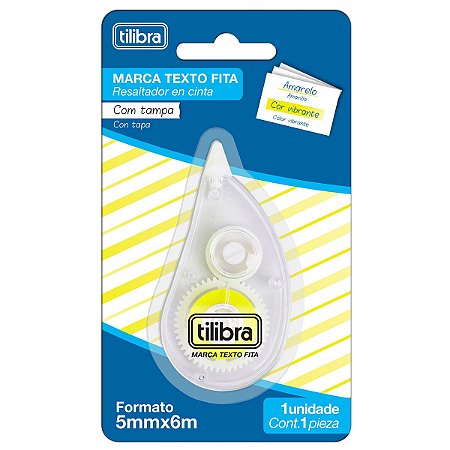 MARCA TEXTO EM FITA AMARELO 5MMX6M - TILIBRA