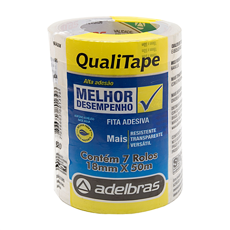 FITA ADESIVA PARA EMBALAGEM QUALITAPE 18MMX50M TRANSPARENTE C/7 UNIDADES - ADELBRAS