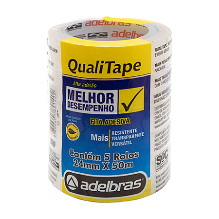 FITA ADESIVA PARA EMBALAGEM QUALITAPE 24MMX50M TRANSPARENTE C/5 UNIDADES - ADELBRAS
