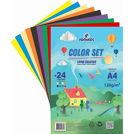 LIVRO CRIATIVO COLOR SET A4 120 G/M² COLORIDO C/24 FLS - ROMITEC