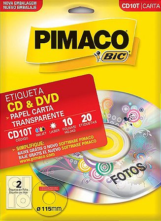 ETIQUETA CARTA CD10T TRANSPARENTE CD & DVD 10 FOLHAS - PIMACO