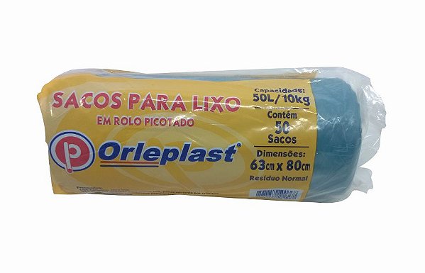 SACO PARA LIXO EM ROLO PICOTADO 50 LITROS AZUL C/50 UNIDADES - ORLEPLAST