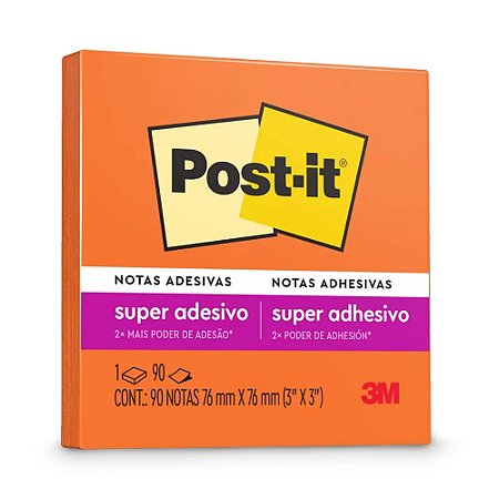 BLOCO ADESIVO POST-IT 654 76MMX76MM LARANJA 90 FLS - 3M