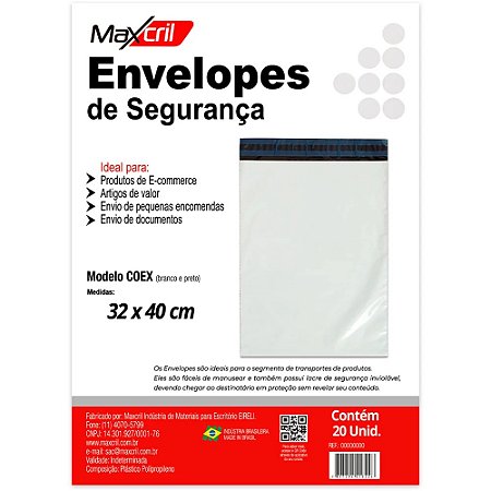 ENVELOPE DE SEGURANÇA COEX BRANCO E PRETO 32CMX40CM C/20 UNIDADES - WALEU