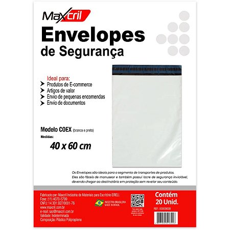ENVELOPE DE SEGURANÇA COEX BRANCO E PRETO 40CMX60CM C/20 UNIDADES - WALEU