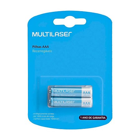 PILHA RECARREGÁVEL AAA 1000mAh CB051 C/2 UNIDADES - MULTILASER