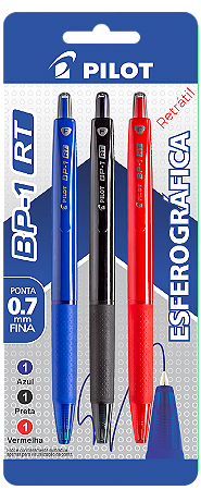 CANETA ESFEROGRÁFICA BP-1 RT 0.7MM C/3 UNIDADES [Azul, Preta e Vermelha] - PILOT