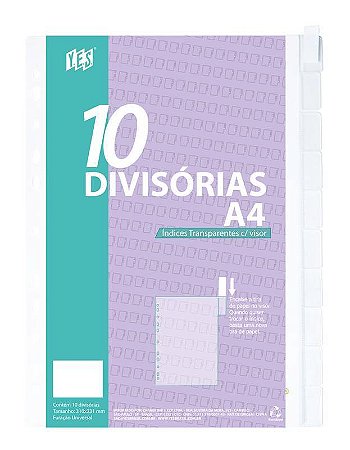 DIVISÓRIA 10 DIVISÕES A4 VISOR TRANSPARENTE 10INTBA CRISTAL - YES