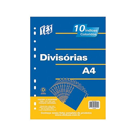 DIVISÓRIA 10 DIVISÕES A4 OPACA 10TBA COLORIDA - YES