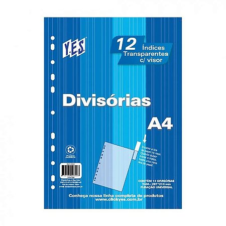 DIVISÓRIA 12 DIVISÕES A4 VISOR TRANSPARENTE 12INTBA CRISTAL - YES