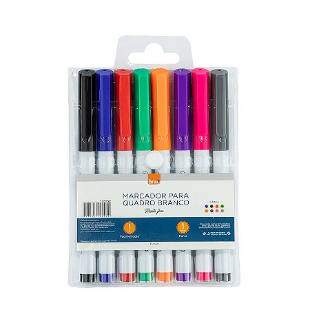 MARCADOR PARA QUADRO BRANCO PONTA FINA C/8 CORES - BRW