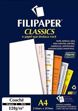 PAPEL COUCHÊ BRILHO 120 G/M² A4 BRANCO C/50 FLS - FILIPERSON