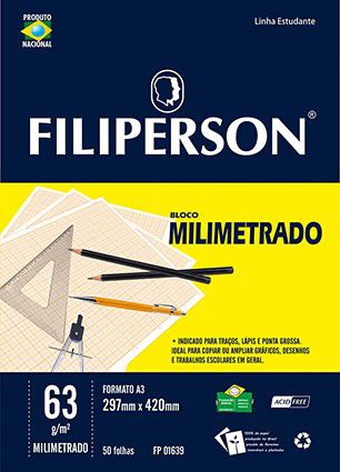 BLOCO MILIMETRADO 63 G/M² A3 BRANCO C/50 FLS - FILIPERSON