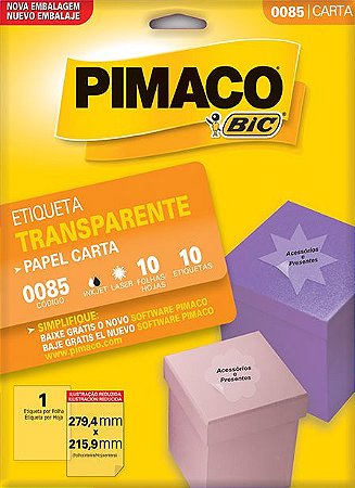 ETIQUETA CARTA 0085 TRANSPARENTE 10 FOLHAS - PIMACO