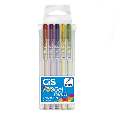CANETA POP GEL 1.0MM NEON 5 CORES - CIS