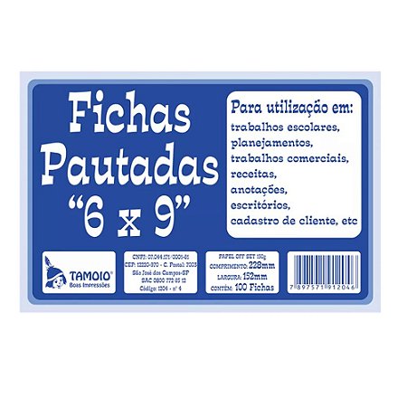 FICHAS PAUTADAS 6X9 C/100 UNIDADES - TAMOIO