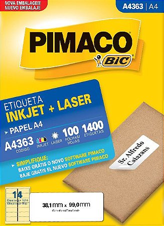 ETIQUETA A4 A4363 100 FOLHAS - PIMACO