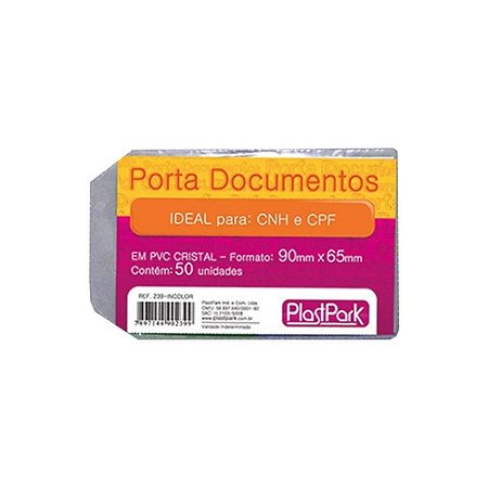 PORTA DOCUMENTOS C/ABA 90MMX65MM C/50 UNIDADES - PLASTPARK