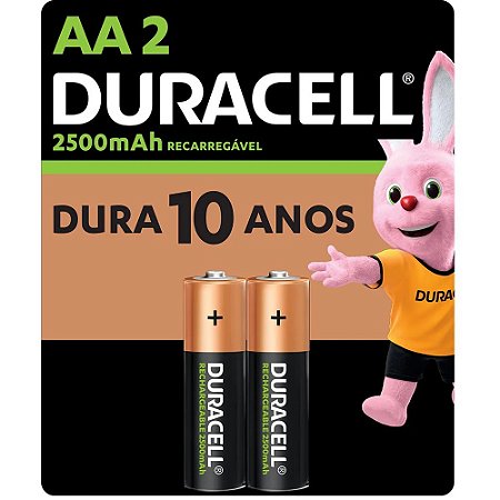 PILHA RECARREGÁVEL PEQUENA AA 2500 MAH C/2 UNIDADES - DURACELL