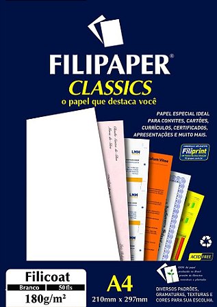 PAPEL FILICOAT 180 G/M² A4 BRANCO C/50 FLS - FILIPERSON