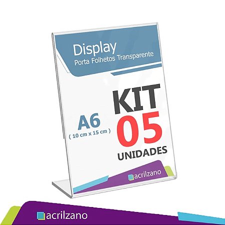 DISPLAY ACRÍLICO L A6 VERTICAL 10X15 C/5 UNIDADES - ACRILZANO