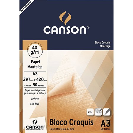 BLOCO CROQUIS A3 40 G/M² MANTEIGA C/50 FLS - CANSON