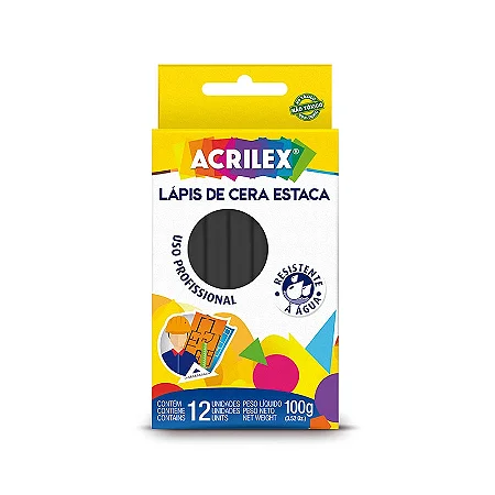 LÁPIS DE CERA ESTACA 520 PRETO C/12 UNIDADES - ACRILEX