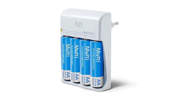 CARREGADOR DE PILHAS AA/AAA + 4 PILHAS AA 2500mAh CB054 - MULTILASER