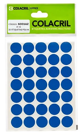 ETIQUETA MULTIUSO Ø19 6001AZ AZUL 6 FLS - COLACRIL