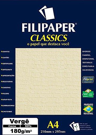 PAPEL VERGÊ 180 G/M² A4 CREME C/50 FLS - FILIPERSON