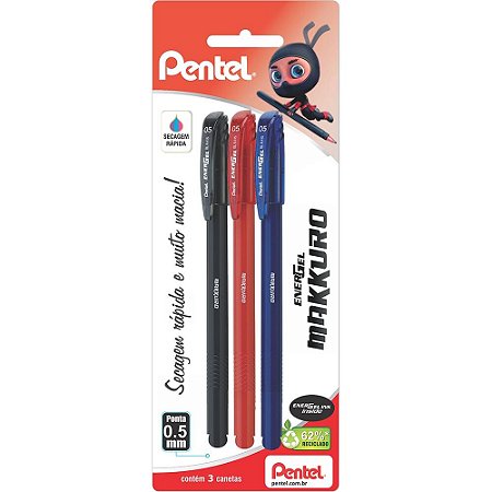 CANETA ESFEROGRÁFICA 0.5MM ENERGEL MAKKURO SM/BLN415-ABC6 C/3 UNIDADES - PENTEL