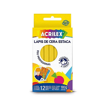LÁPIS DE CERA ESTACA 504 AMARELO C/12 UNIDADES - ACRILEX