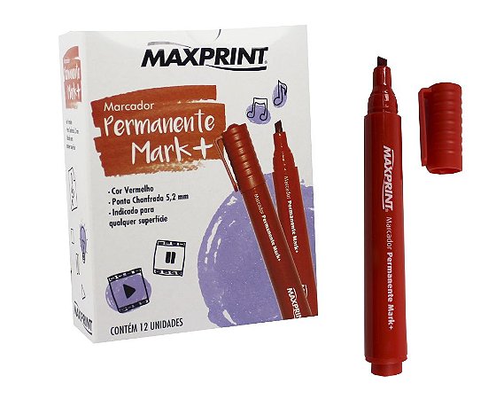 MARCADOR PERMANENTE MARK+ VERMELHO C/12 UNIDADES - MAXPRINT