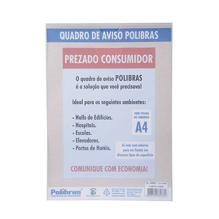 EXPOSITOR DE PAREDE A4 PP CRISTAL - POLIBRAS