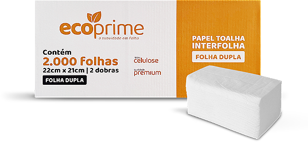PAPEL TOALHA INTERFOLHA FOLHA DUPLA C/2000 FOLHAS - ECOPRIME
